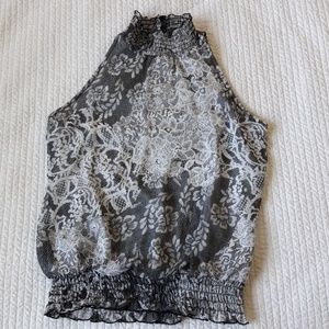 Lace Look Halter Top with Mock Neck